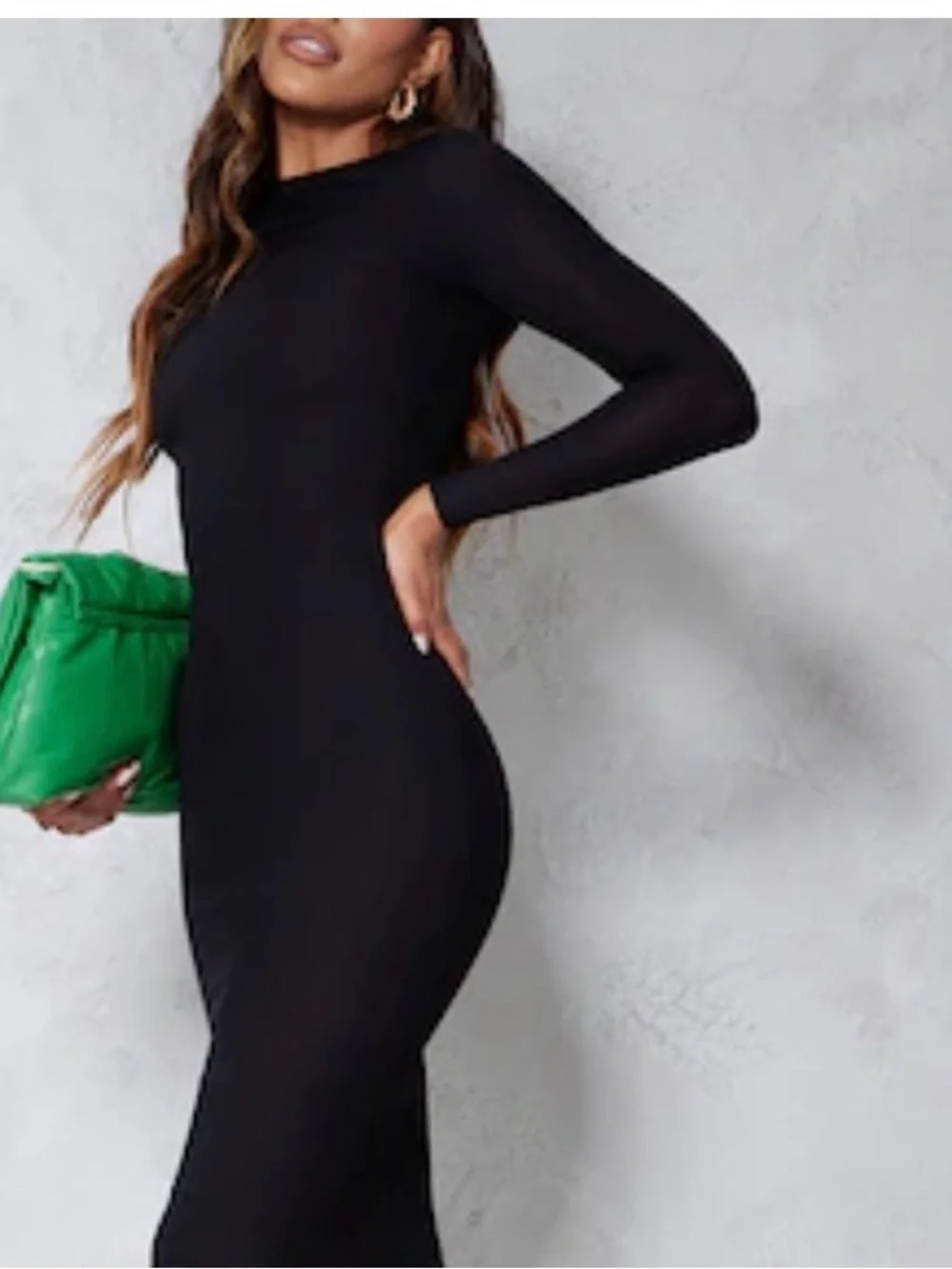 PrettyLittleThing Black Long Sleeve Bodycon Midi Dress